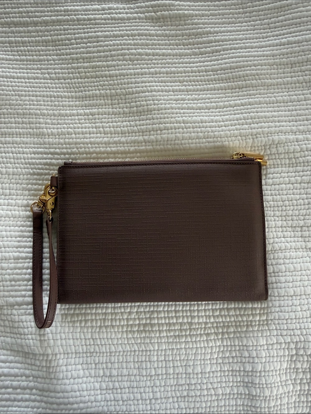 Dagne Dover Taupe Wristlet Clutch with Gold Hardware